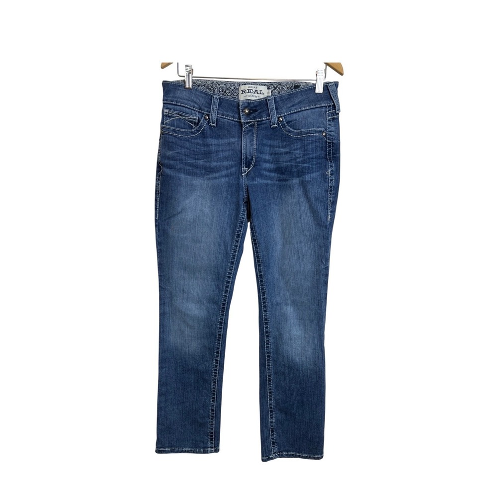 Ariat REAL Straight Jeans Women 30S Blue Rainstorm Mid Rise 10017217 Western F07